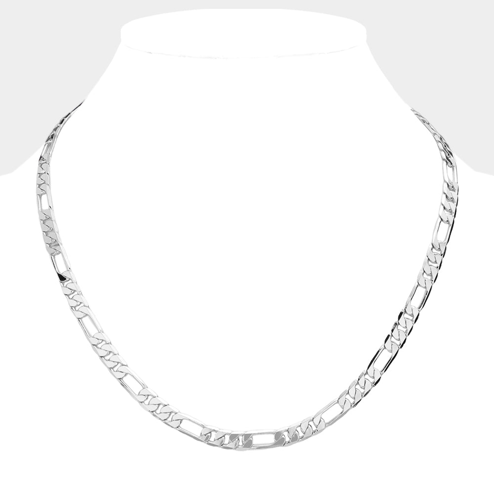 iLLASPARKZ Silver Plated 20 Inch 7mm Figaro Metal Chain Necklace