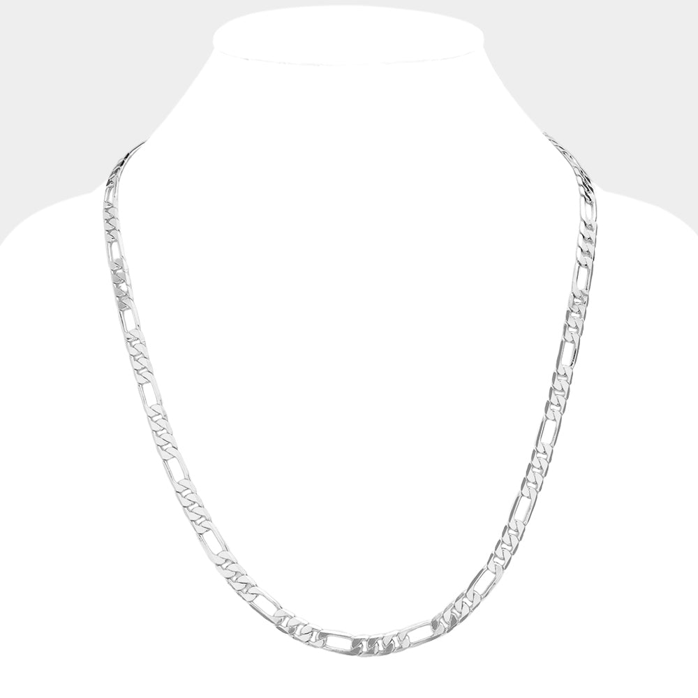 iLLASPARKZ Silver Plated 24 Inch 7mm Figaro Metal Chain Necklace