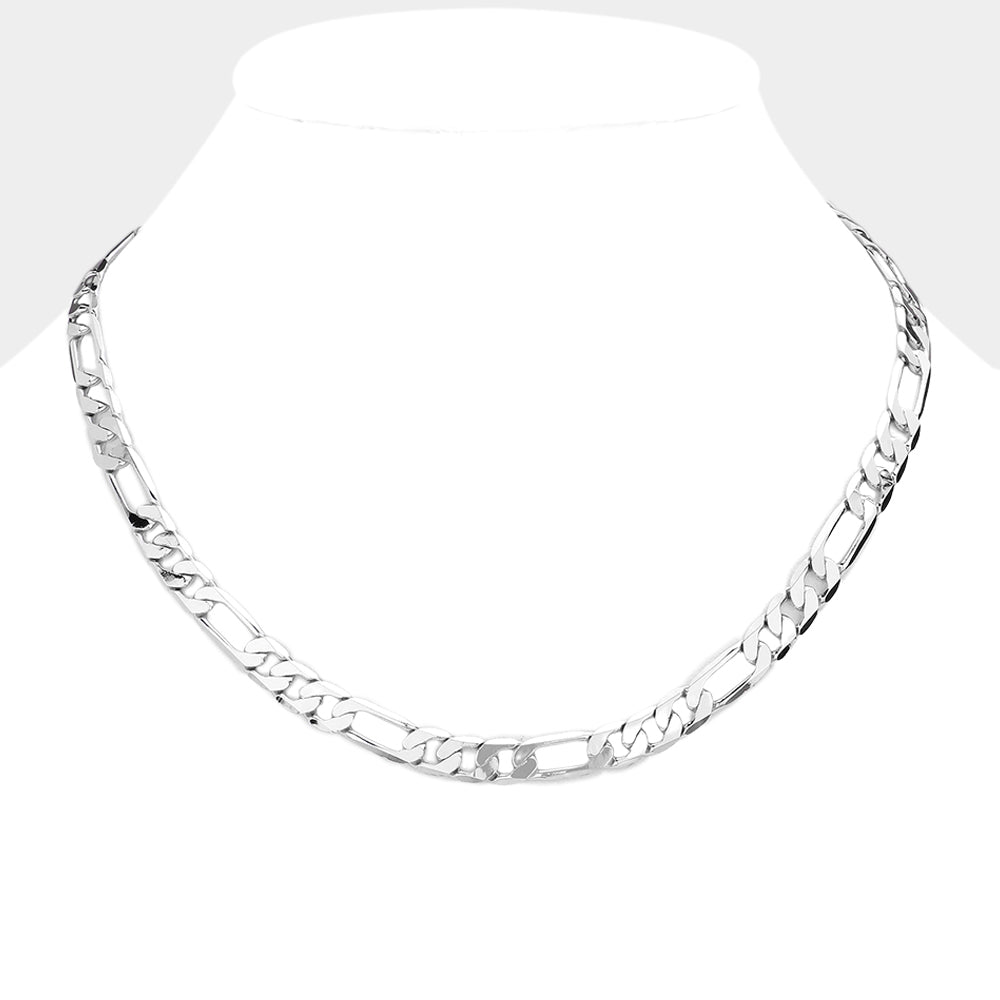 iLLASPARKZ Silver Plated 18 Inch 8mm Figaro Metal Chain Necklace