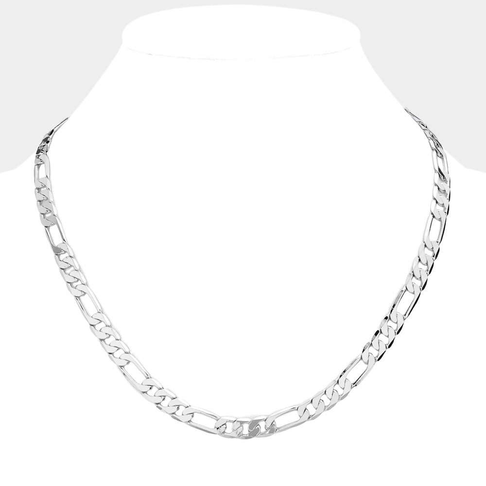 iLLASPARKZ Silver Plated 20 Inch 8mm Figaro Metal Chain Necklace