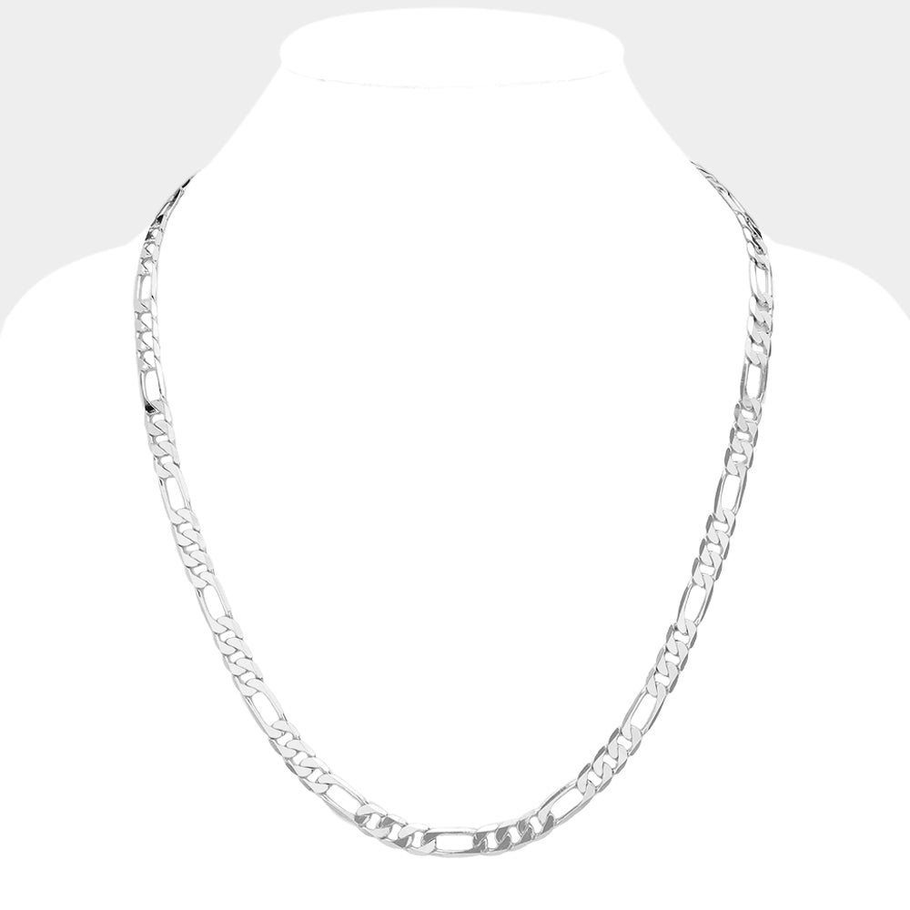 iLLASPARKZ Silver Plated 24 Inch 8mm Figaro Metal Chain Necklace