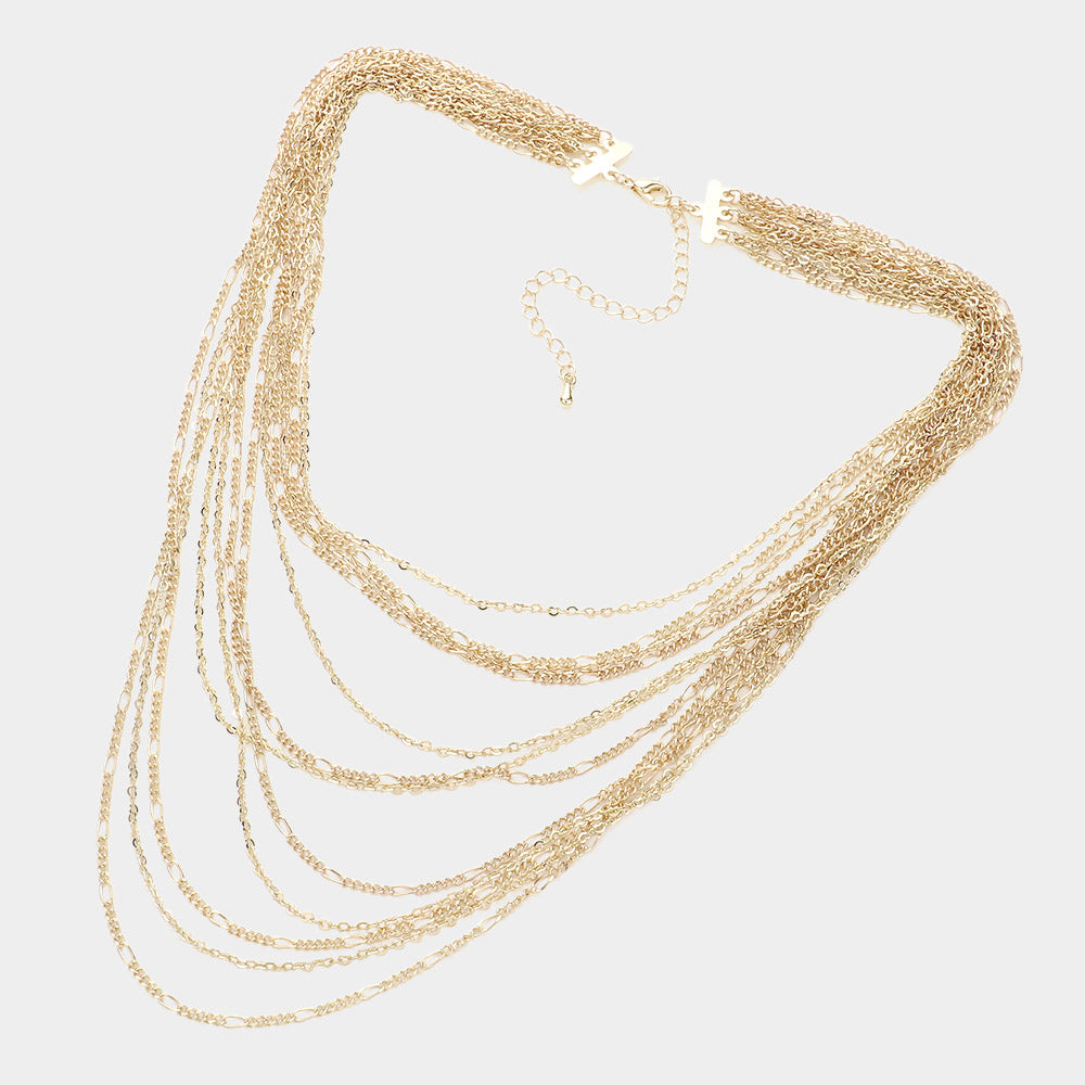 iLLASPARKZ Brass Metal Chain Multi Layered Bib Necklace