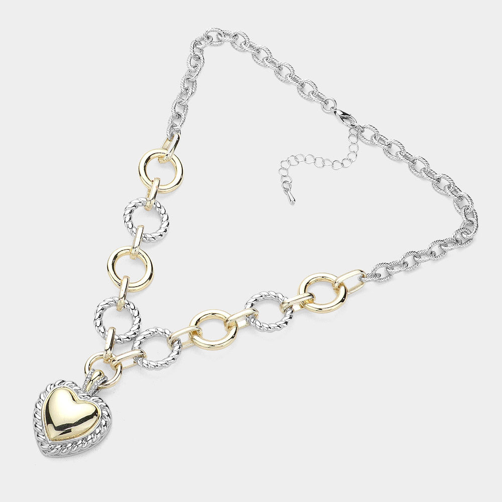 iLLASPARKZ 14K Gold Plated Two Tone Textured Metal Heart Pendant Necklace