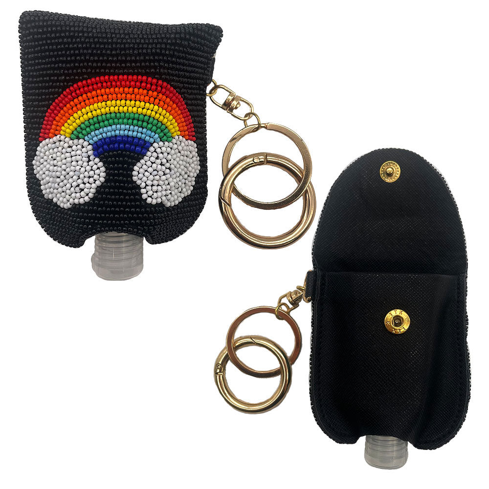 iLLASPARKZ Seed Beaded Rainbow Case with Empty Hand Sanitizer Bottle Set Key Chain