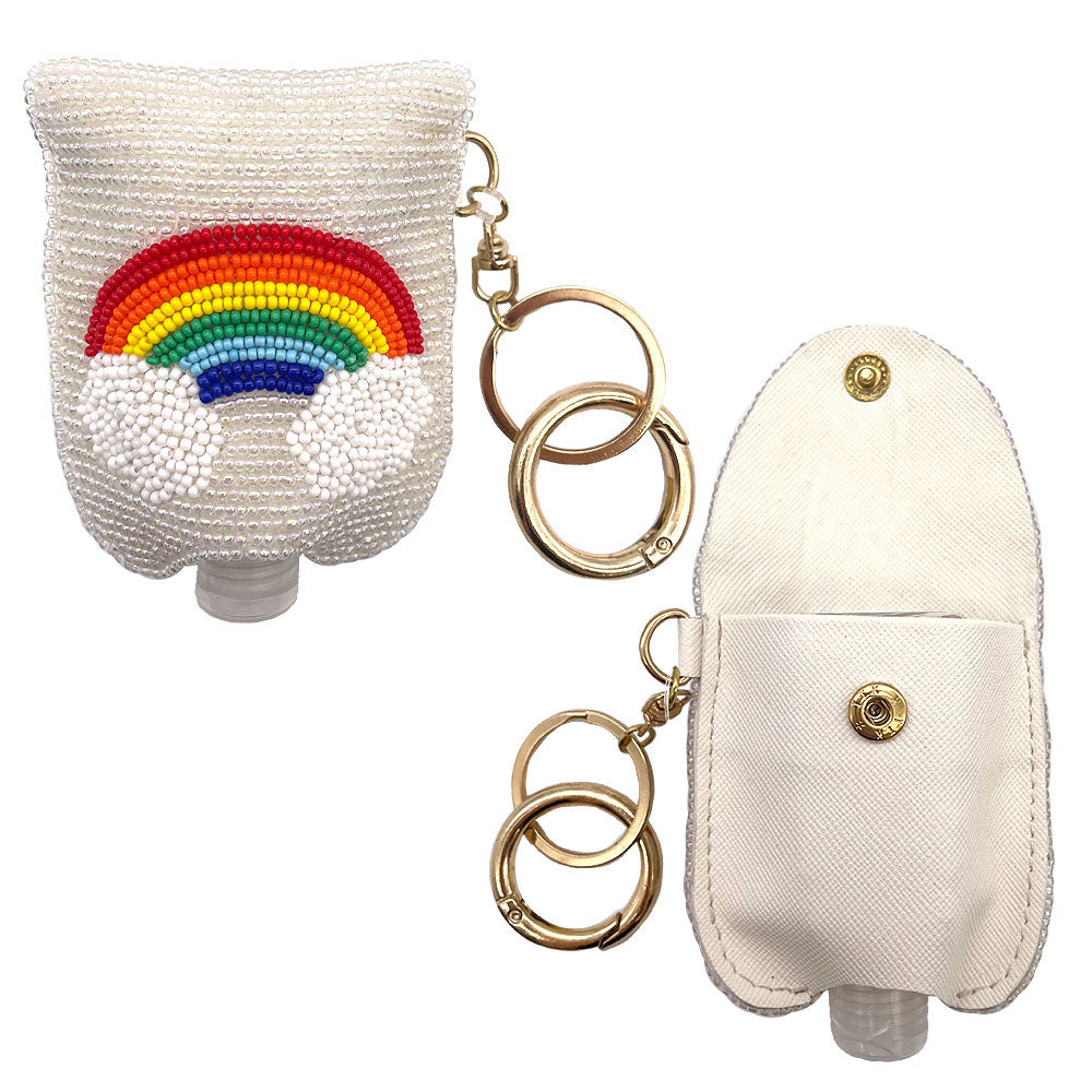 iLLASPARKZ Seed Beaded Rainbow Case with Empty Hand Sanitizer Bottle Set Key Chain