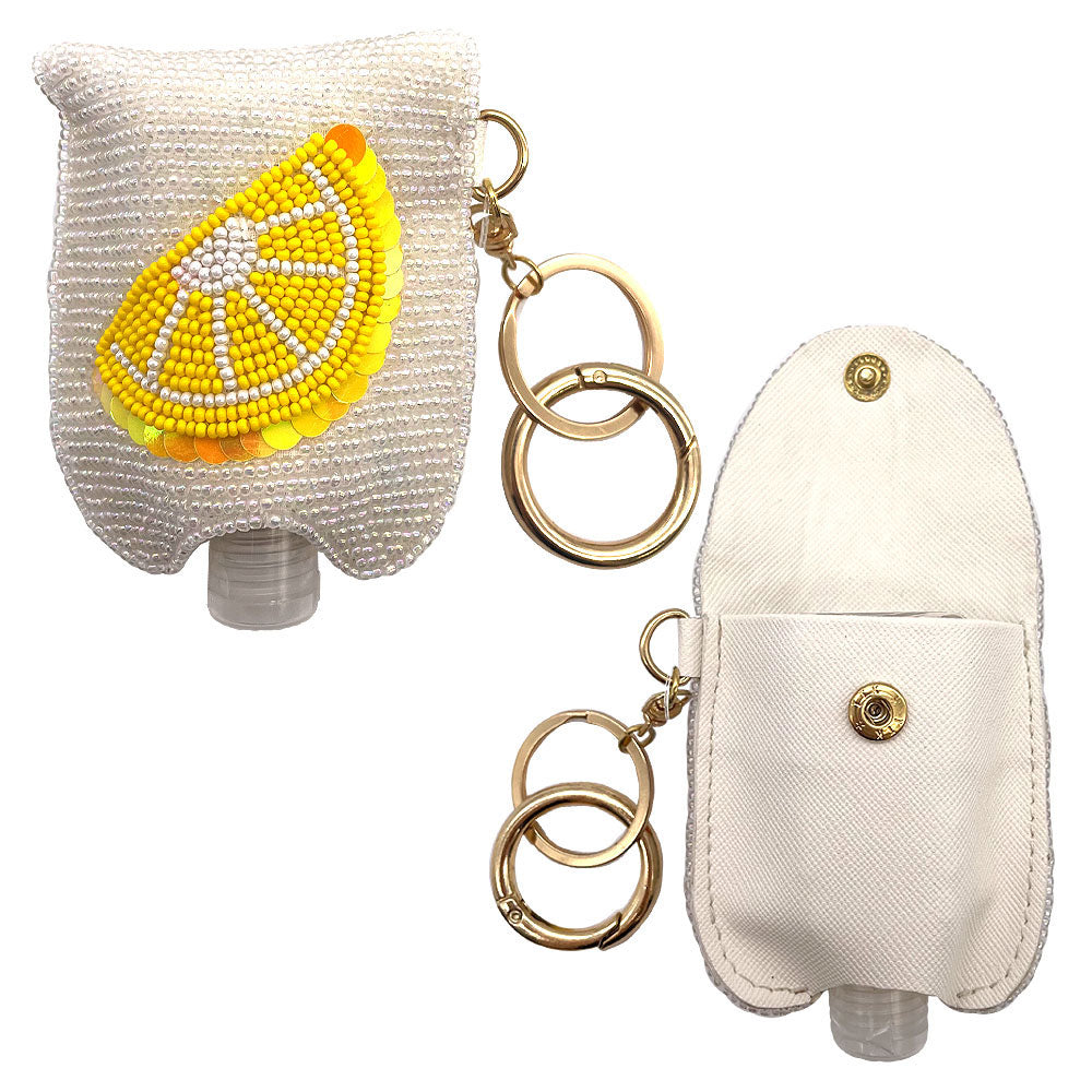 iLLASPARKZ Seed Beaded Sequin Lemon Case with Empty Hand Sanitizer Bottle Set Key Chain