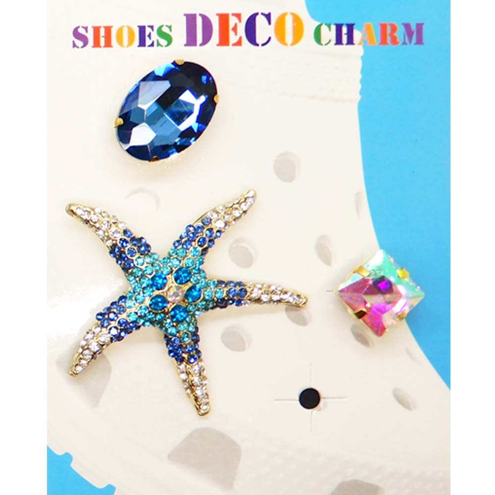 iLLASPARKZ 3PCS - Starfish Oval Square Stone Shoes Deco Charms