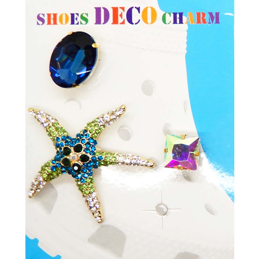 iLLASPARKZ 3PCS - Starfish Oval Square Stone Shoes Deco Charms