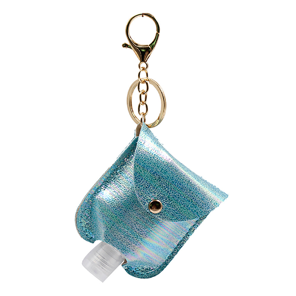 iLLASPARKZ Mermaid Hologram Faux Leather Case with Empty Hand Sanitizer Bottle Set Keychain