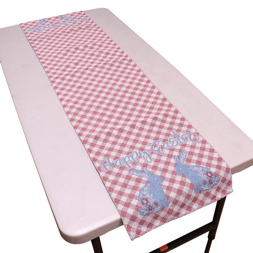 iLLASPARKZ HAPPY EASTER Message Bunny Checkered Table Runner