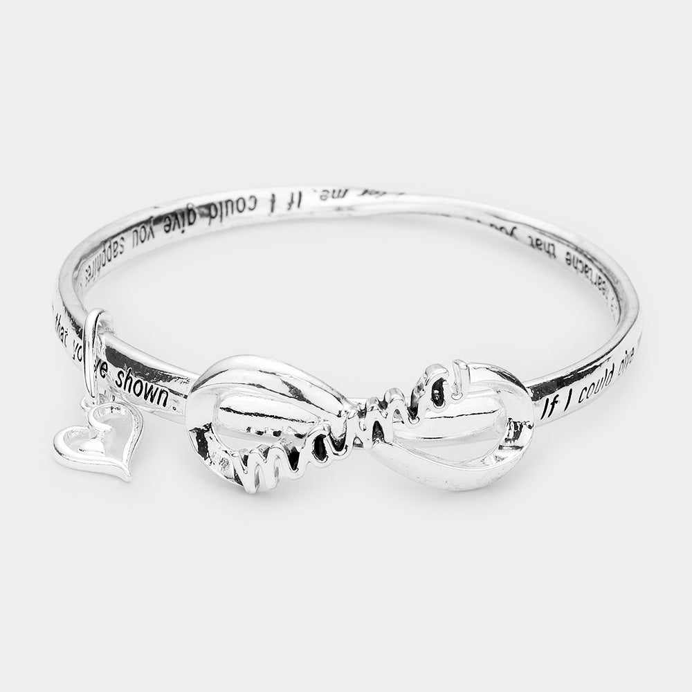 iLLASPARKZ Mother Metal Infinity Mama Accented Heart Charm Message Bangle Bracelet