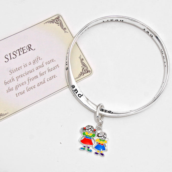 iLLASPARKZ Sister Charm Message Bangle Bracelet