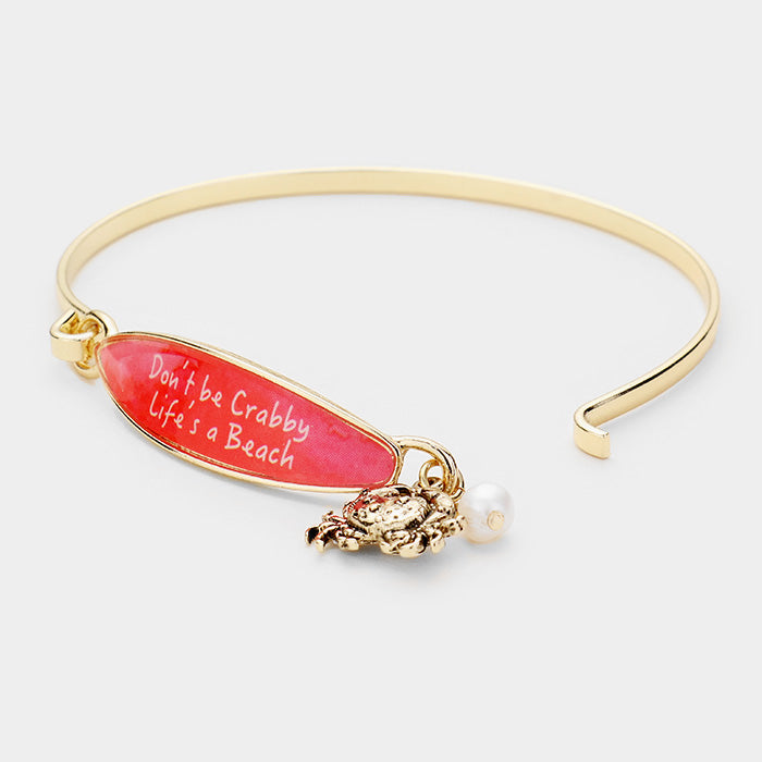 iLLASPARKZ Don't be Crabby Life's a Beach Crab Charm Surfboard Hook Bracelet