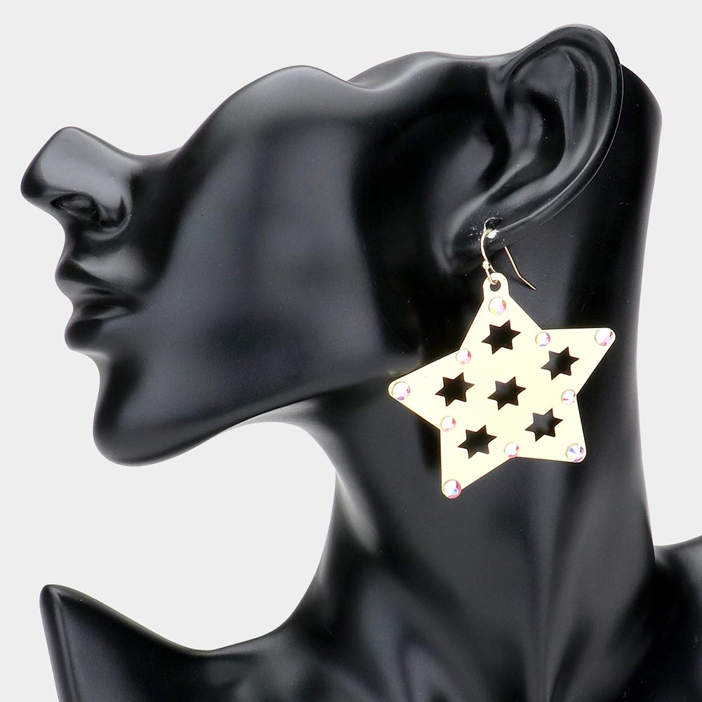 iLLASPARKZ Stone Embellished Brass Metal Star Dangle Earrings