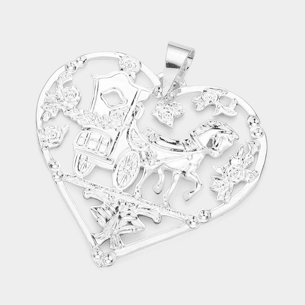 iLLASPARKZ Metal Carriage Christmas Jingle Bell Accented Heart Pendant