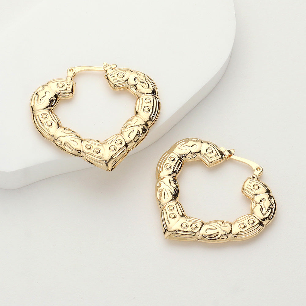 iLLASPARKZ 18K Gold Filled Hypoallergenic Textured Heart Hoop Pin Catch Earrings