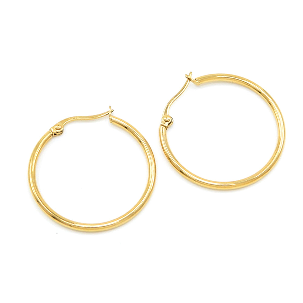 iLLASPARKZ 18K Gold Dipped Stainless Steel 2 Inch Metal Hoop Pin Catch Earrings