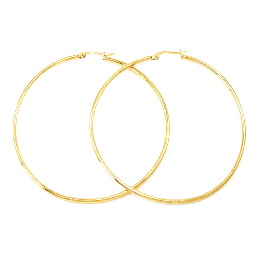 iLLASPARKZ 18K Gold Dipped Stainless Steel 2.75 Inch Metal Hoop Pin Catch Earrings