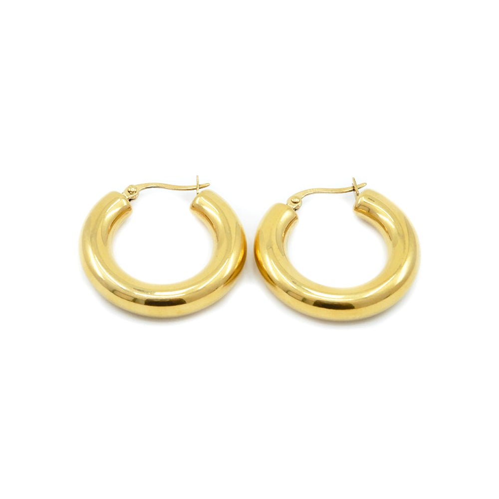 iLLASPARKZ 18K Gold Dipped Stainless Steel 1.2 Inch Metal Hoop Pin Catch Earrings