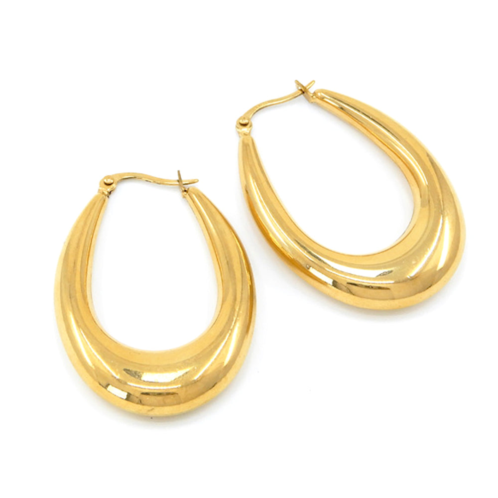 iLLASPARKZ 18K Gold Dipped Stainless Steel 1.75 Inch Textured Metal Oval Hoop Pin Catch Earrings