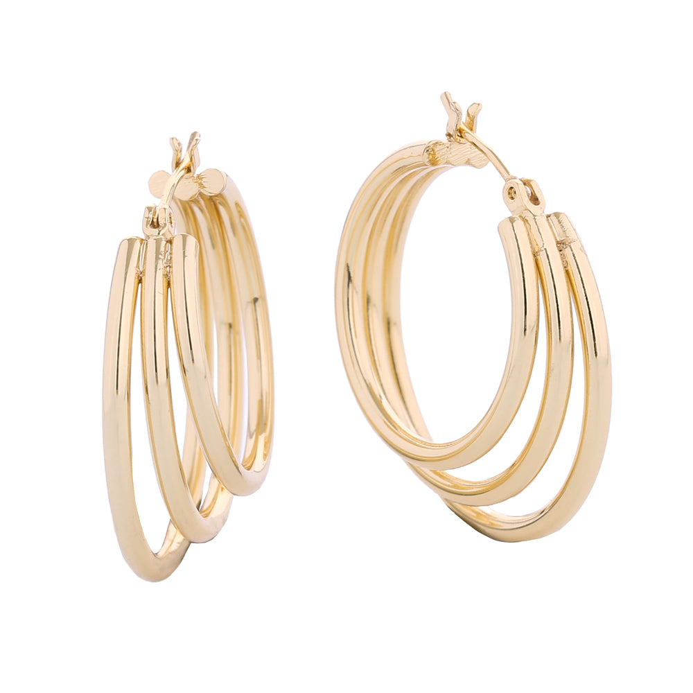 iLLASPARKZ 14K Gold Dipped Triple Hoop Pin Catch Earrings