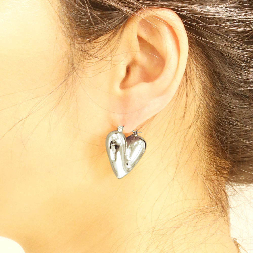 iLLASPARKZ White Gold Dipped Puffed Heart Pin Catch Earrings