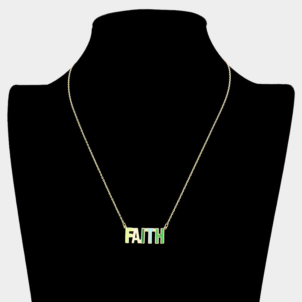 iLLASPARKZ FAITH Brass Metal Enamel Message Pendant Necklace