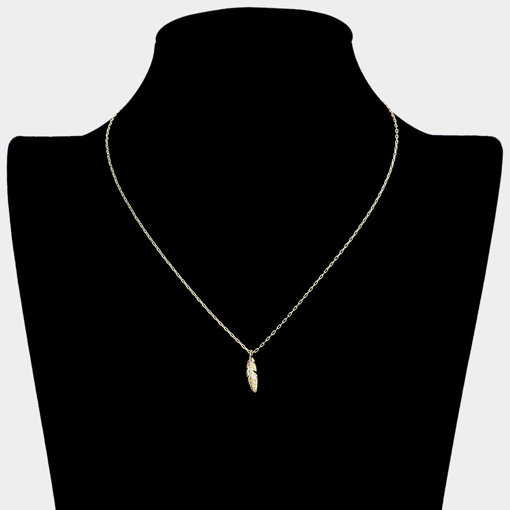 iLLASPARKZ 18K Gold Dipped CZ Stone Paved Feather Pendant Necklace