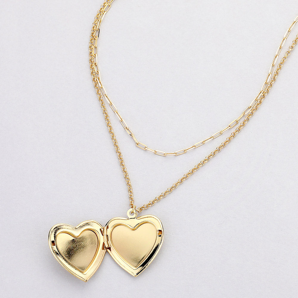 iLLASPARKZ Brass Metal Heart Locket Pendant Double Layered Necklace