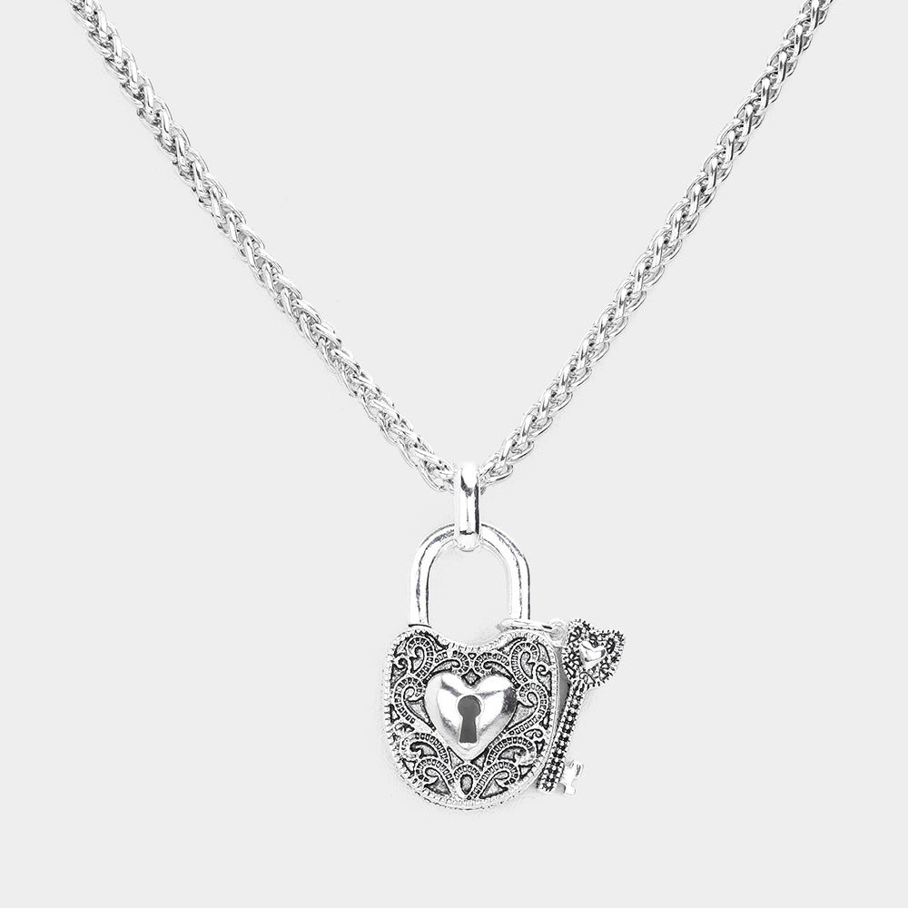 iLLASPARKZ Heart Centered Metal Lock Key Pendant Necklace