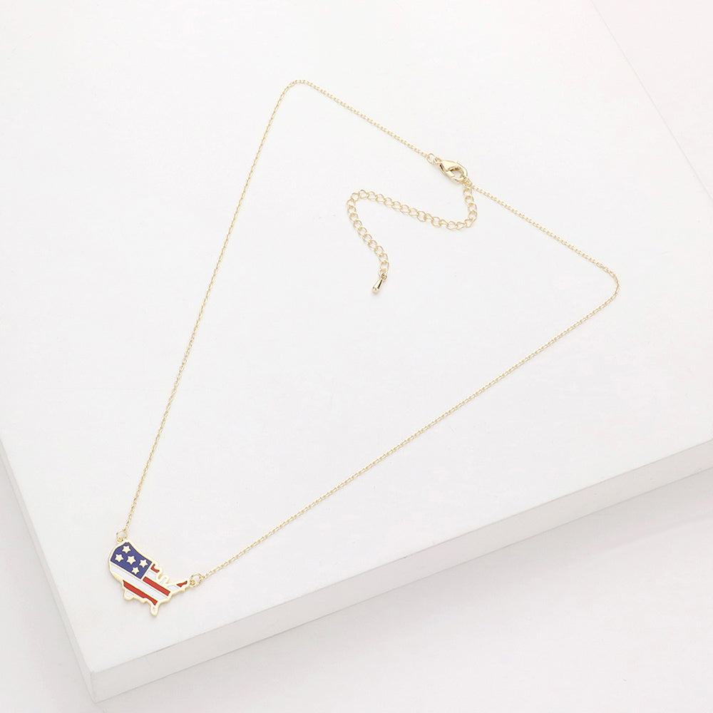 iLLASPARKZ American USA Flag Printed United State Map Pendant Necklace