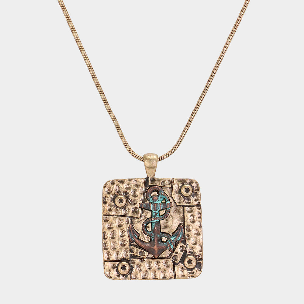 iLLASPARKZ Antique Square Metal Anchor Pendant Necklace