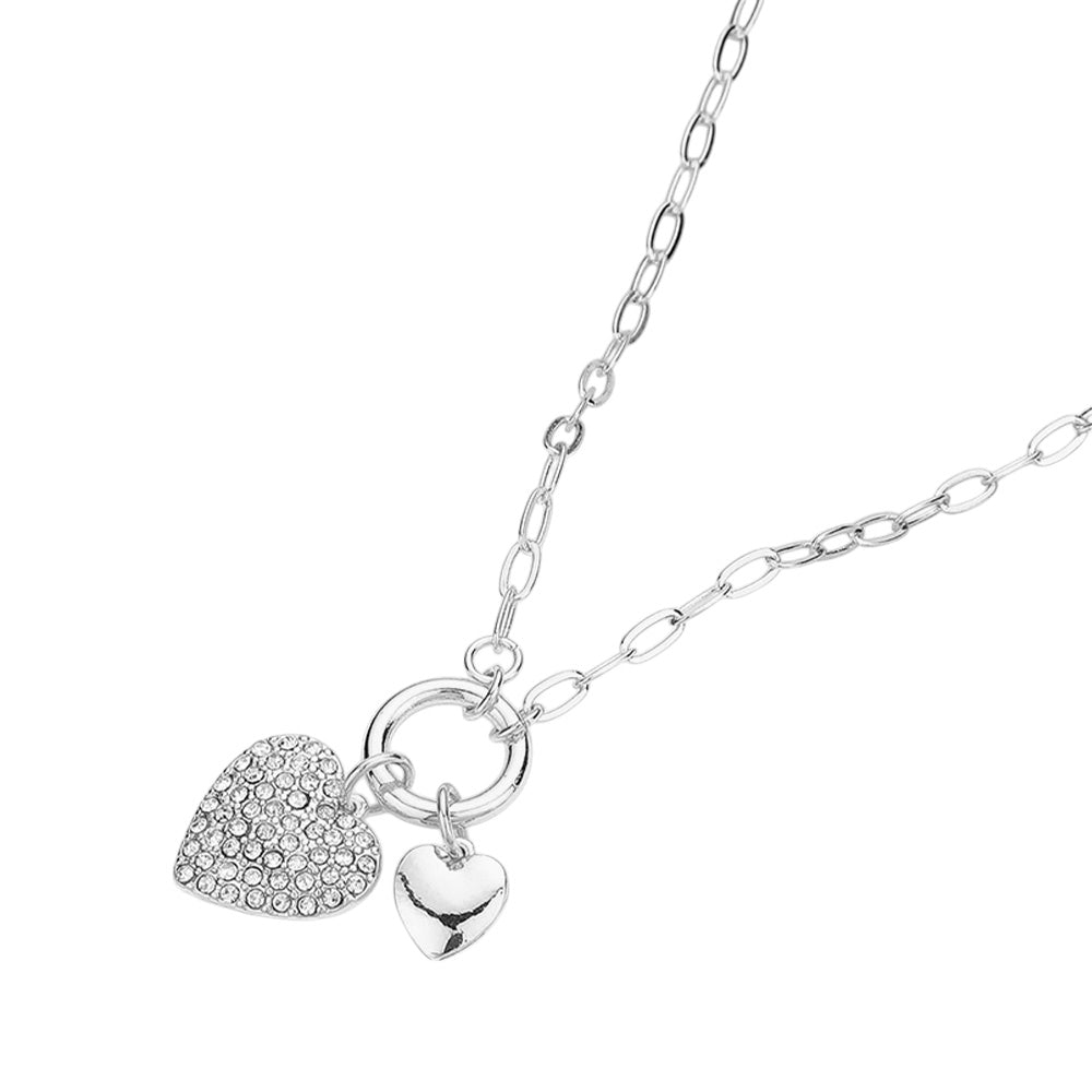 iLLASPARKZ Stone Paved Metal Heart Charms Pendant Paperclip Chain Necklace