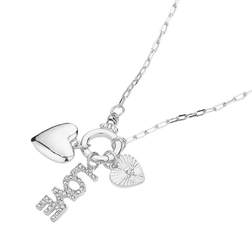 iLLASPARKZ Stone Paved LOVE Message Metal Heart Charms Pendant Paperclip Chain Necklace