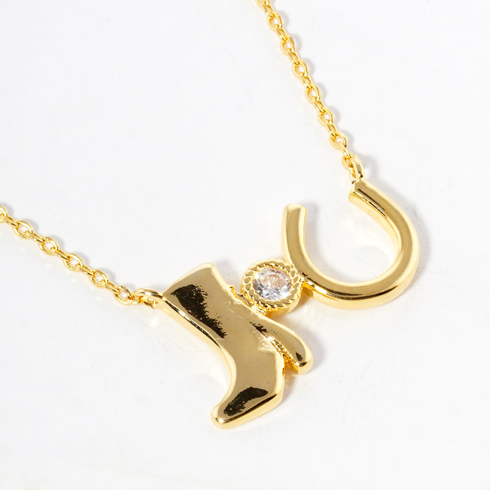 iLLASPARKZ Gold Dipped Western Boot Round Stone Horseshoe Pendant Necklace