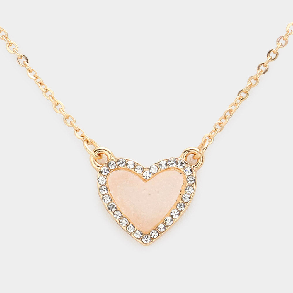 iLLASPARKZ Rhinestone Trimmed Druzy Heart Pendant Necklace