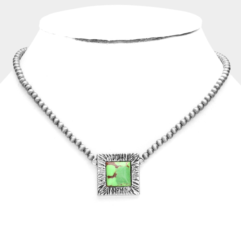 iLLASPARKZ Square Natural Stone Accented Pendant Necklace