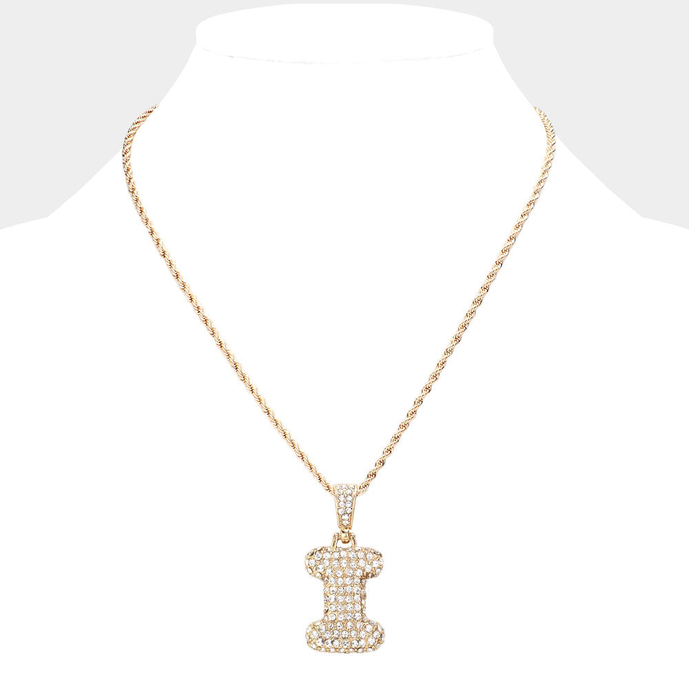 iLLASPARKZ -I- Rhinestone Monogram Pendant Brass Chain Necklace