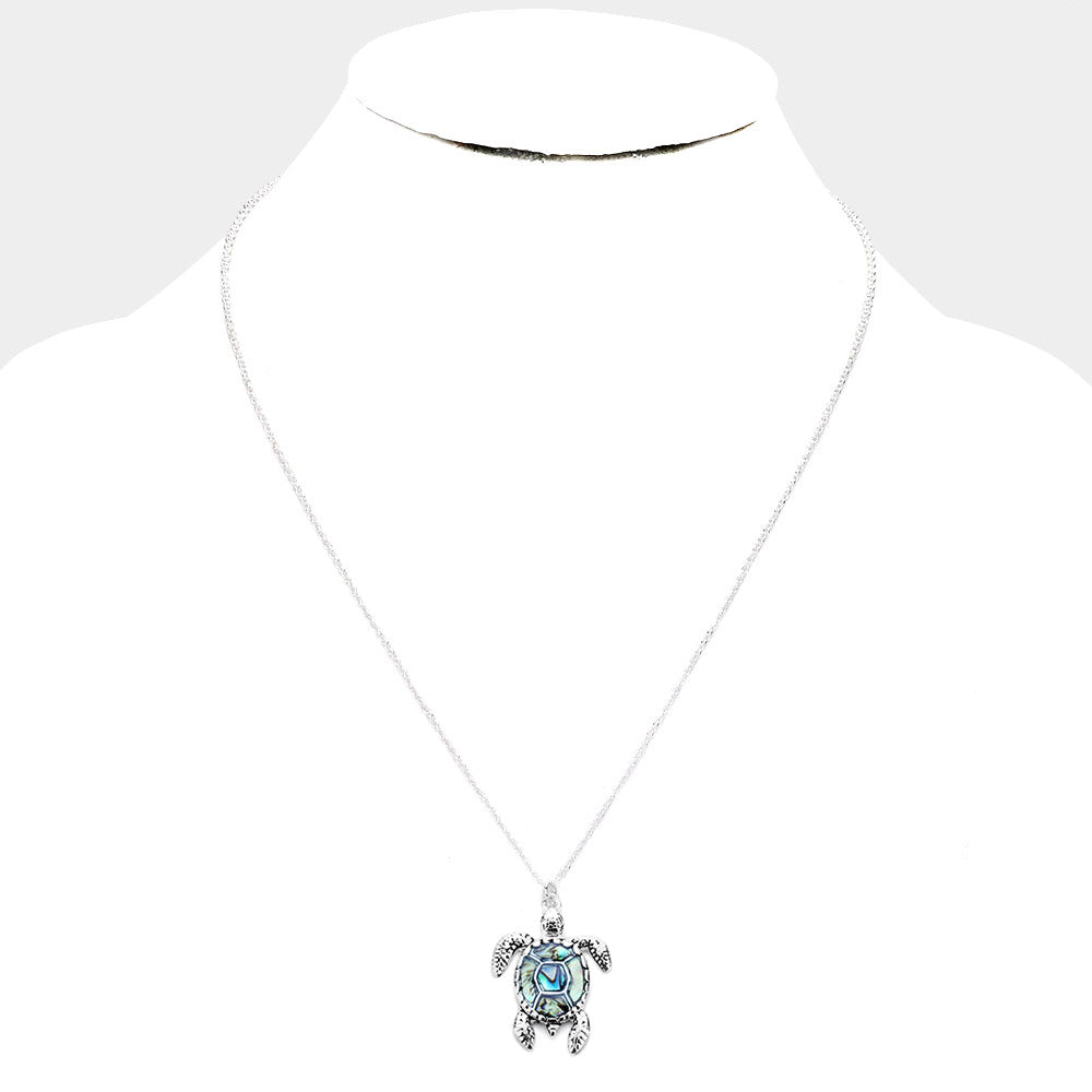 iLLASPARKZ Abalone Stone Turtle Pendant Antique Silver Necklace