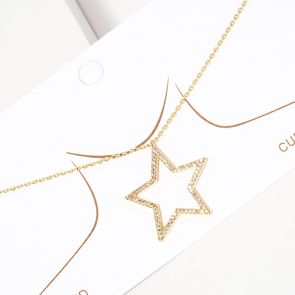 iLLASPARKZ Gold Dipped CZ Stone Paved Open Star Pendant Necklace