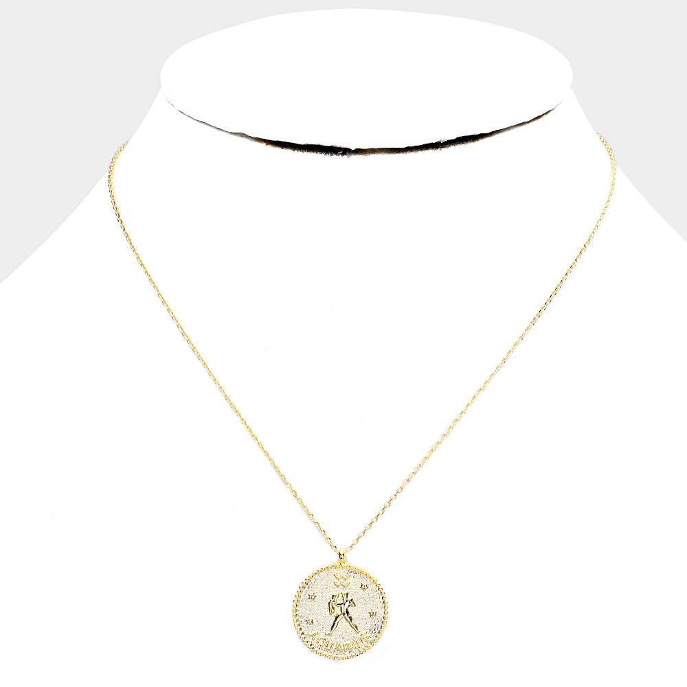 iLLASPARKZ Gold Dipped Zodiac Sign Aquarius Pendant Necklace