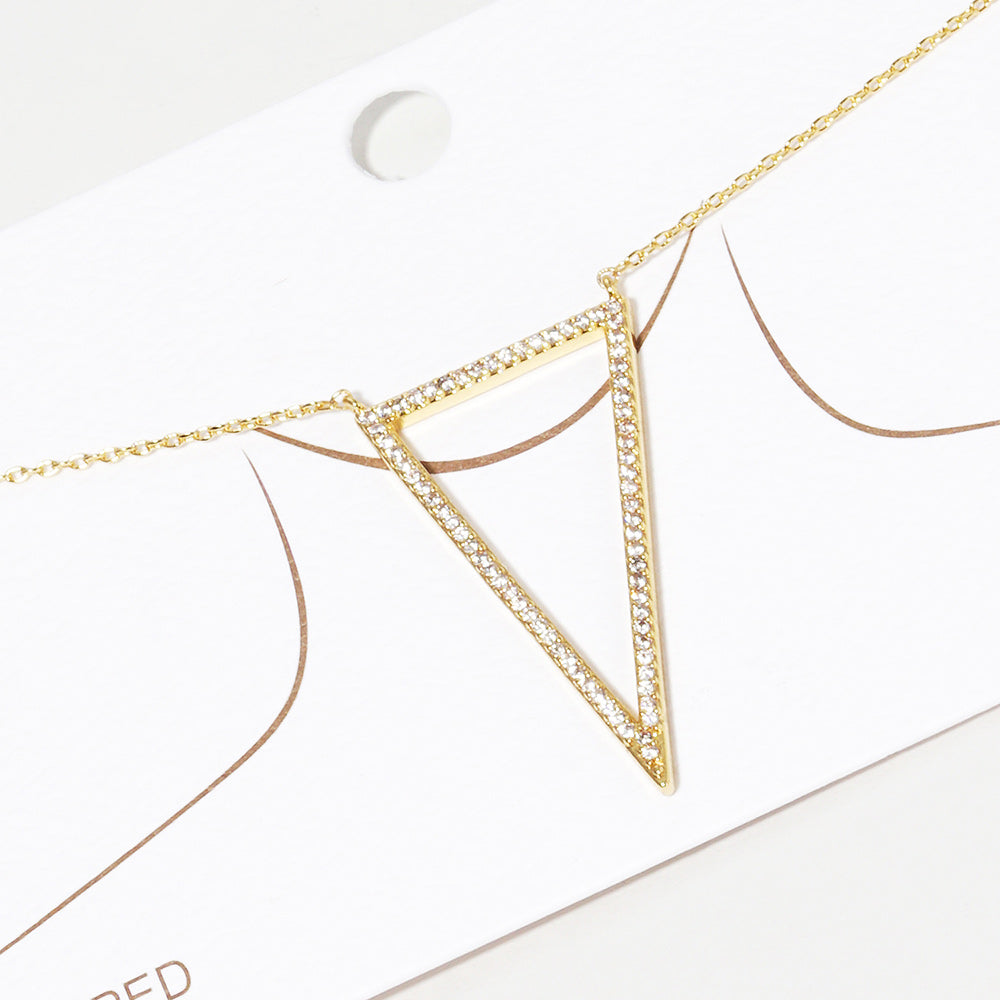 iLLASPARKZ Gold Dipped CZ Stone Paved Open Metal Triangle Pendant Necklace