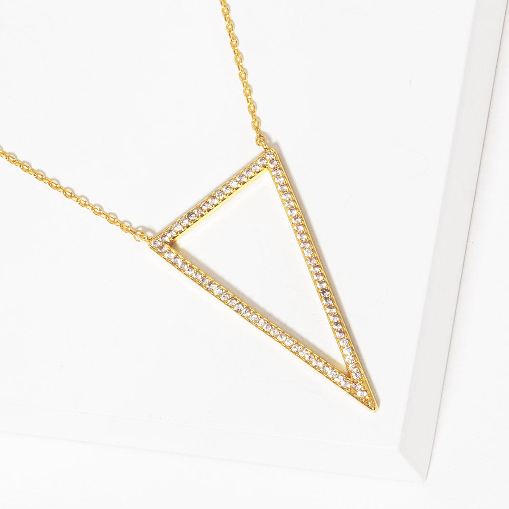 iLLASPARKZ Gold Dipped Rhinestone Embellished Open Metal Triangle Pendant Necklace