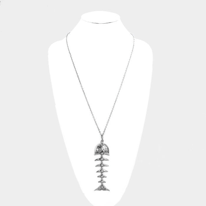 iLLASPARKZ Metal Fishbone Pendant Long Necklace