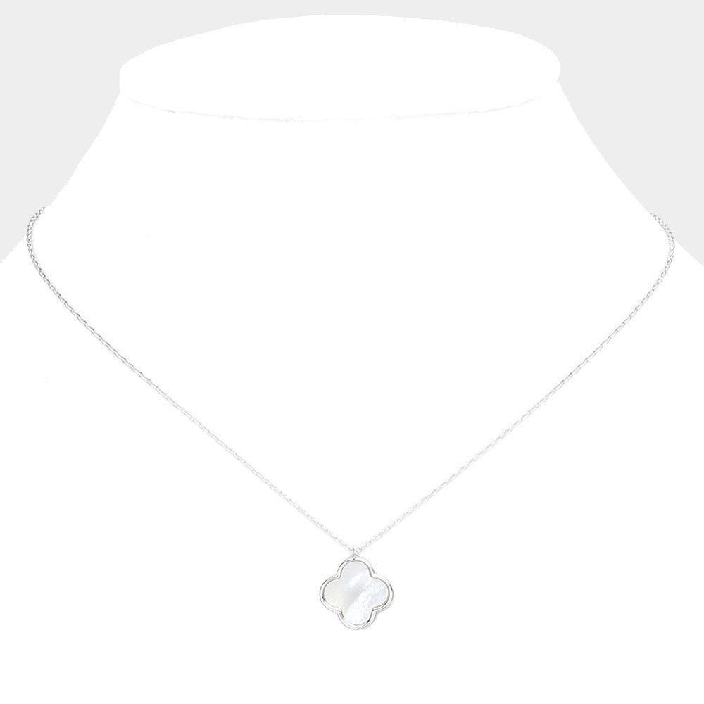 iLLASPARKZ White Gold Dipped Mother of Pearl Quatrefoil Pendant Necklace