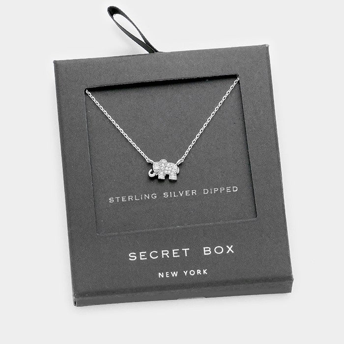 iLLASPARKZ SECRET BOX_Sterling Silver Dipped CZ Stone Paved Elephant Pendant Necklace