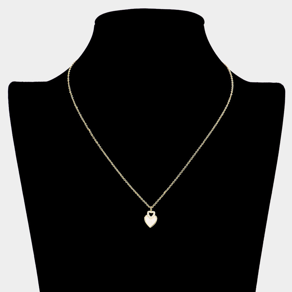 iLLASPARKZ 18K Gold Filled Mother Of Pearl CZ Stone Paved Heart Pendant Necklace