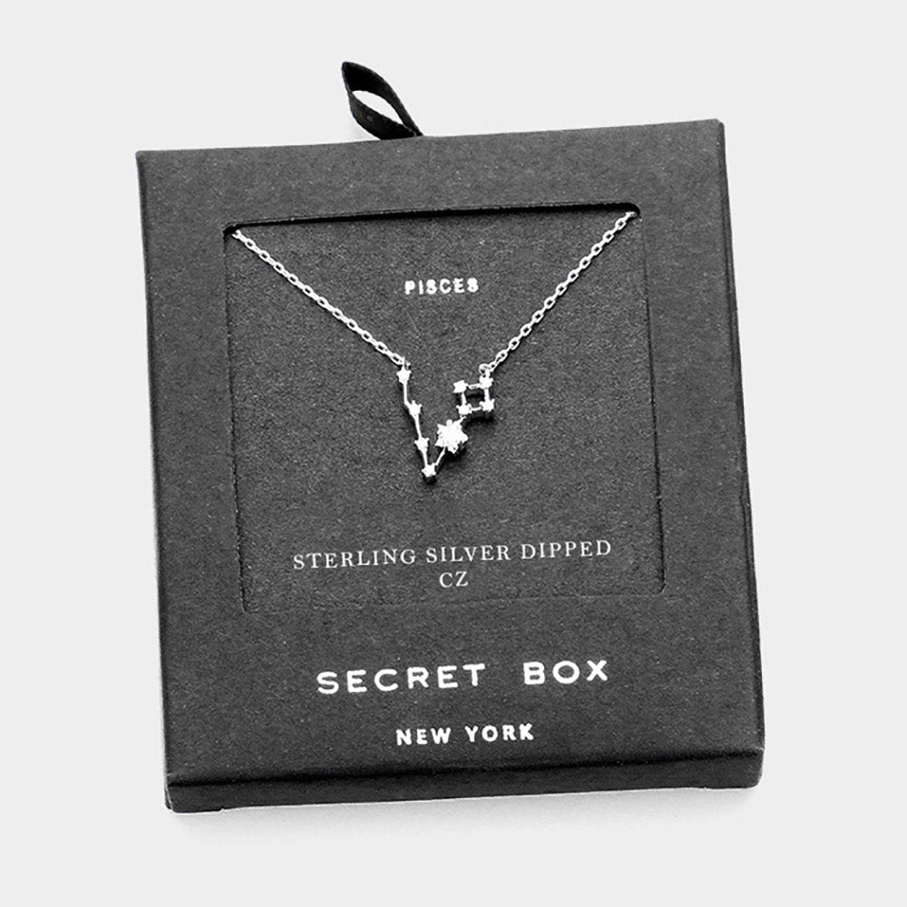 iLLASPARKZ Secret Box _ Sterling Silver Dipped CZ Pisces Zodiac Sign Pendant Necklace