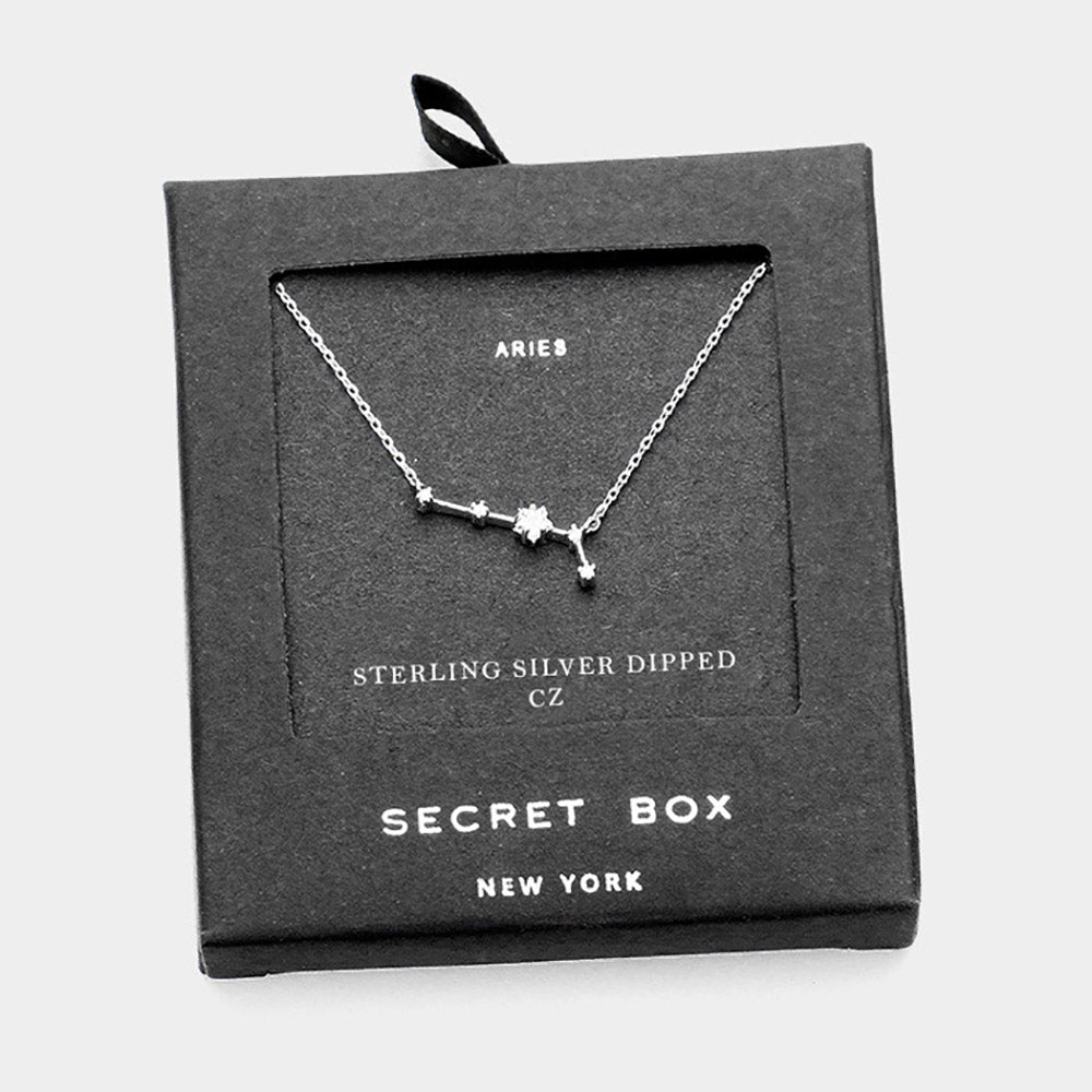 iLLASPARKZ Secret Box _ Sterling Silver Dipped CZ Aries Zodiac Sign Pendant Necklace