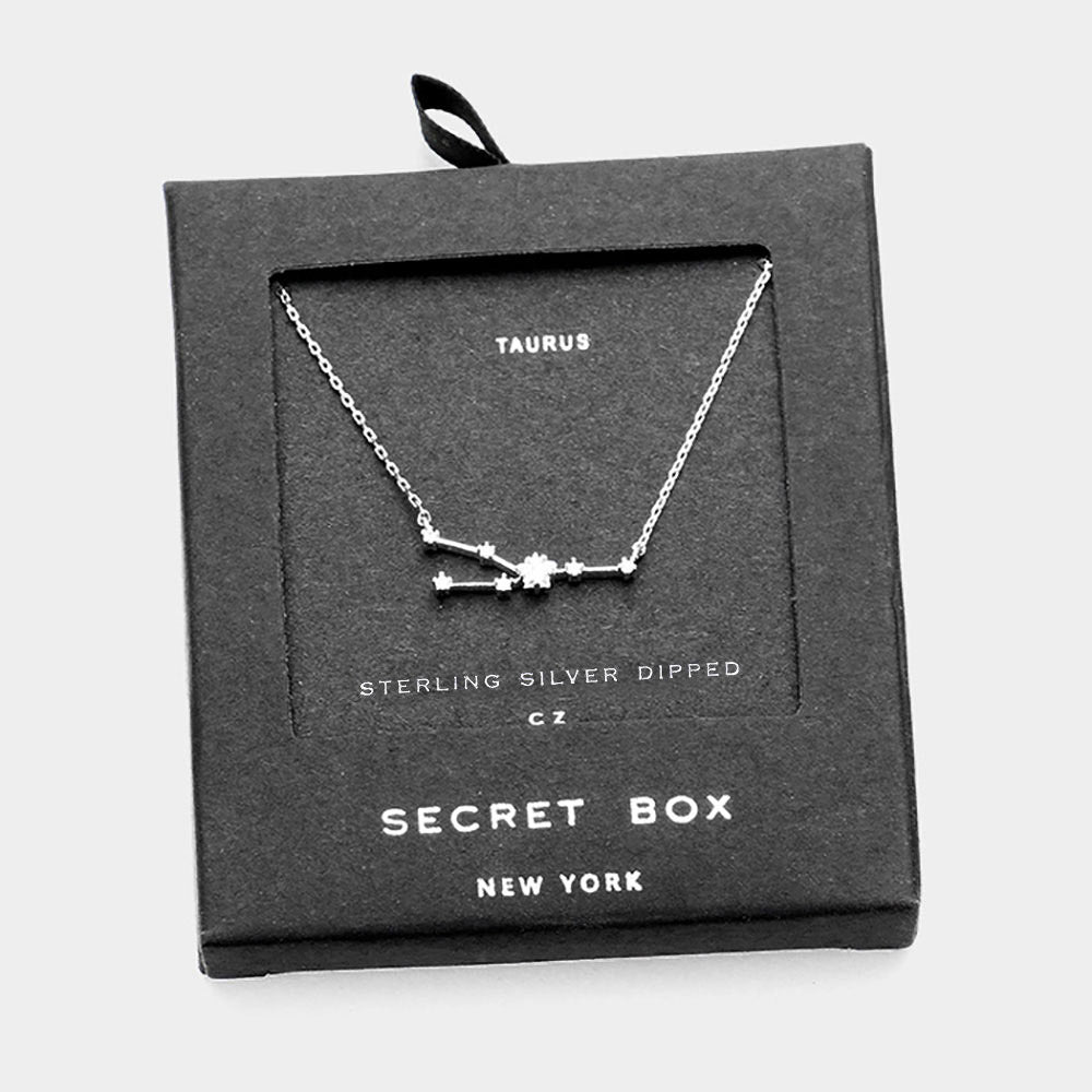 iLLASPARKZ Secret Box _ Sterling Silver Dipped CZ Taurus Zodiac Sign Pendant Necklace